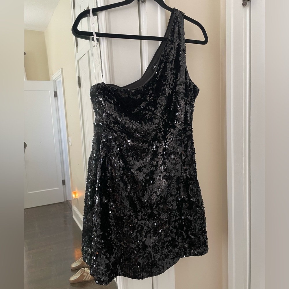 One-Shoulder Black Sequin Mini Dress